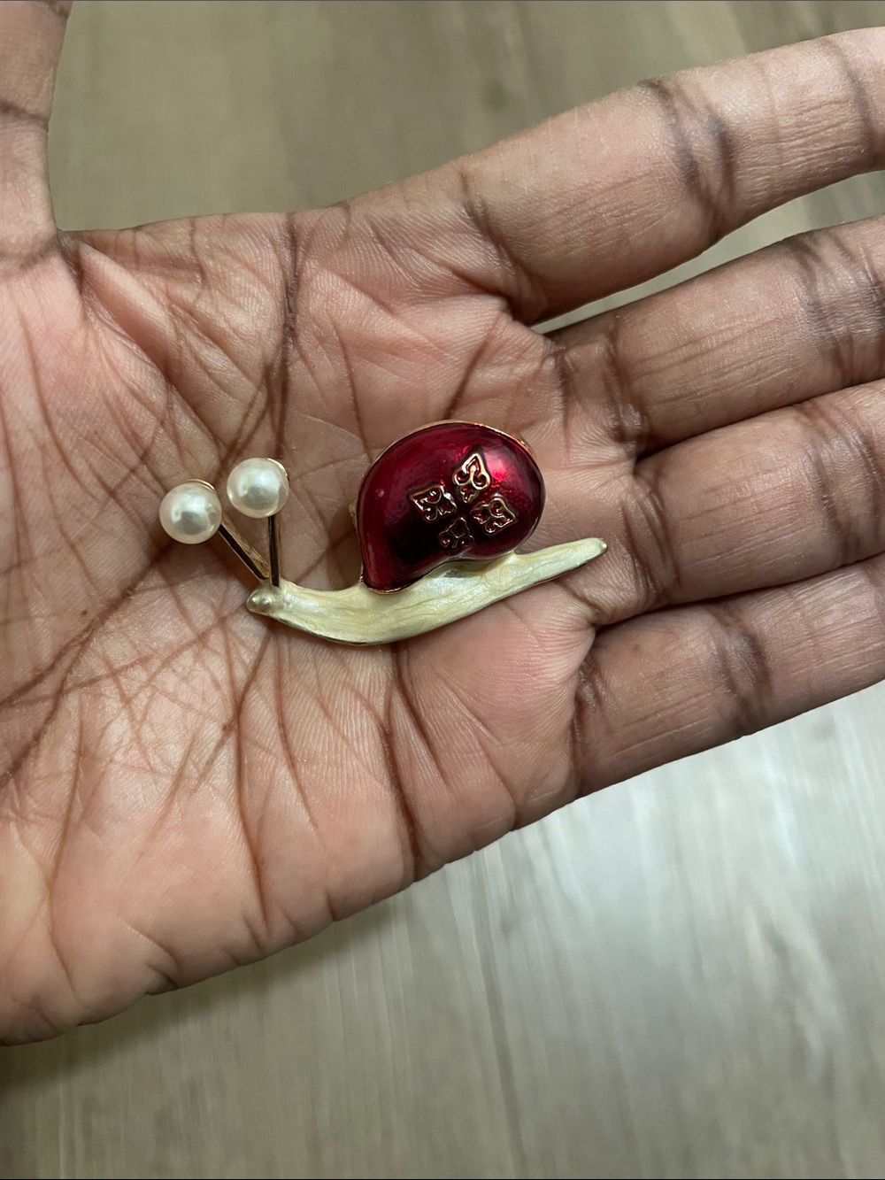 Red Enamel Pearl Snail Brooch - Designer Style